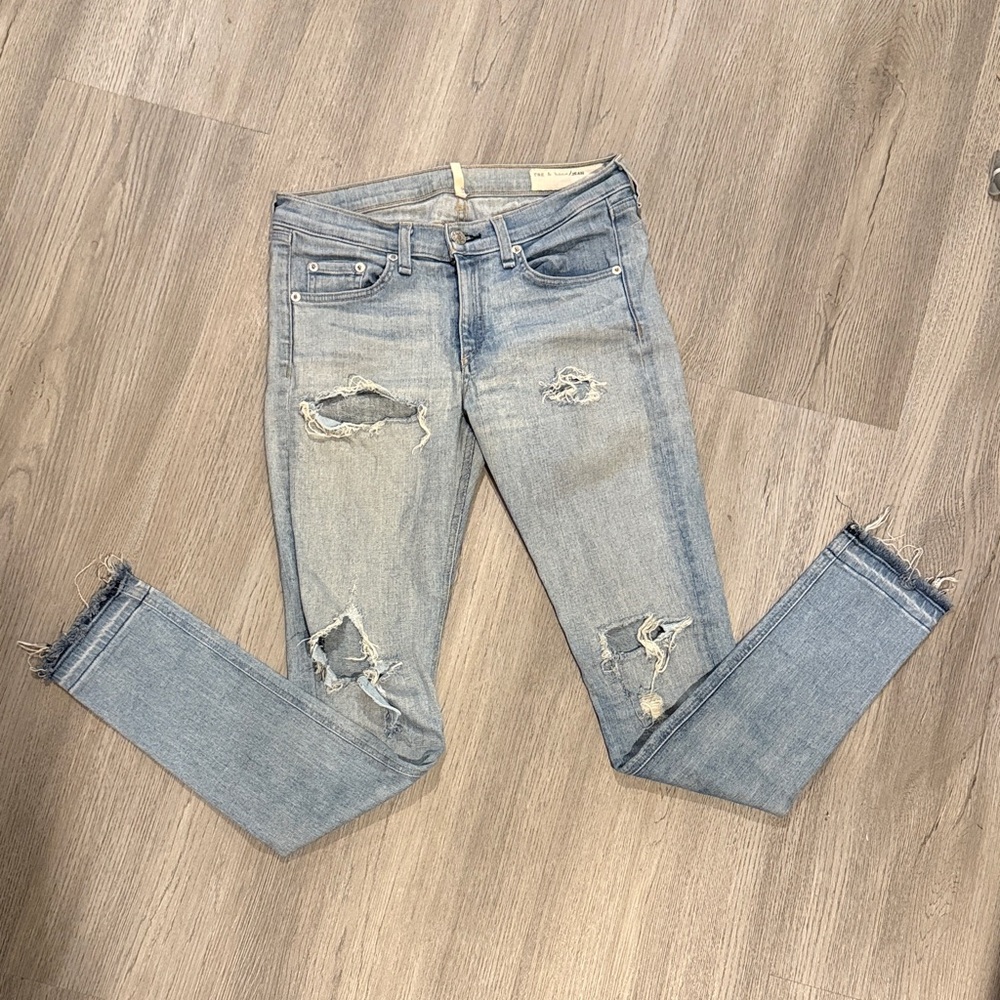 rag & bone Light Blue Distressed Skinny Jeans